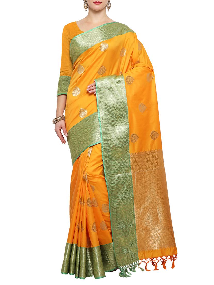 mustard silk kanjivaram saree with blouse - 14458269 - Zoom Image - 1