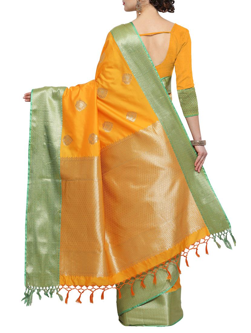 mustard silk kanjivaram saree with blouse - 14458269 - Zoom Image - 2
