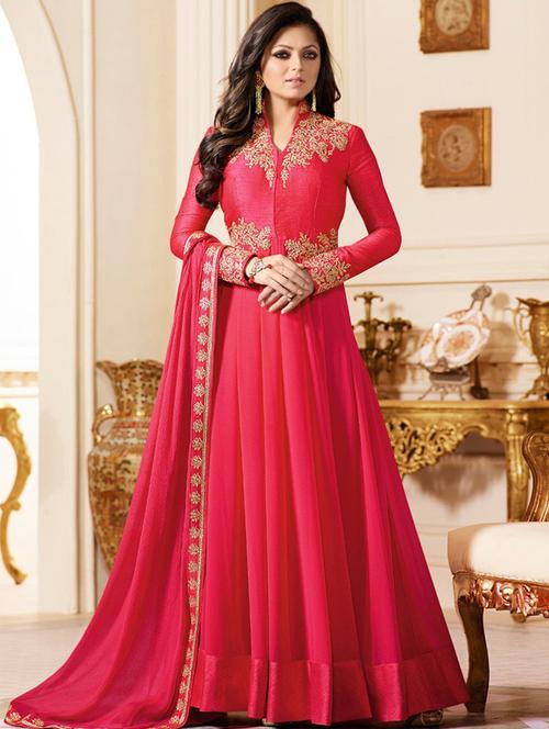 pink georgette semi-stitched suit - 14458832 - Very Small Image - 1