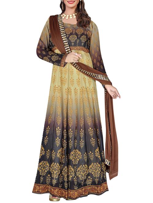 beige anarkali semi-stitched suit - 14458888 - Very Small Image - 1