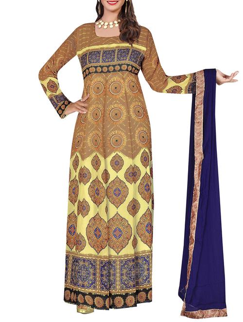 Beige georgette semi-stitched suit - 14458891 - Very Small Image - 1