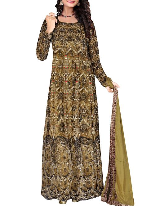 brown georgette semi-stitched suit - 14458894 - Very Small Image - 1