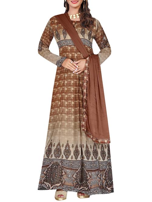brown georgette semi-stitched suit - 14458896 - Very Small Image - 1