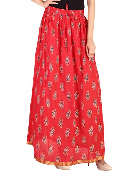red rayon flared skirt - 14458917 - Standard Image - 1
