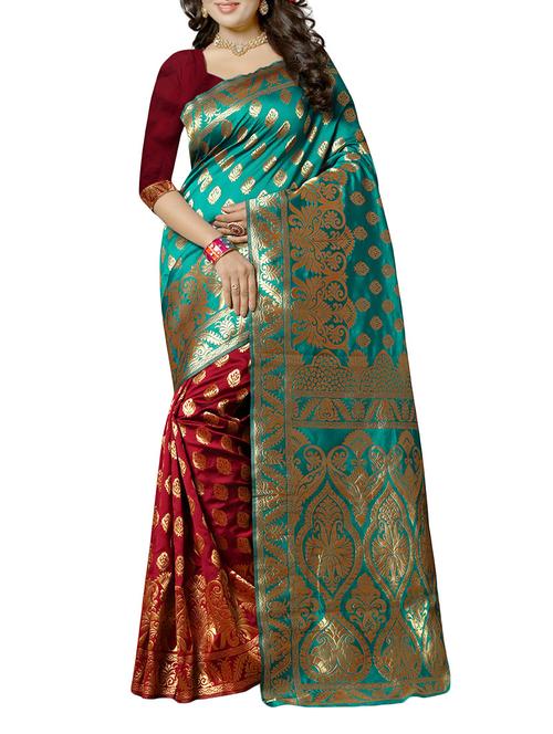 green banarasi silk saree with blouse - 14459007 - Very Small Image - 1