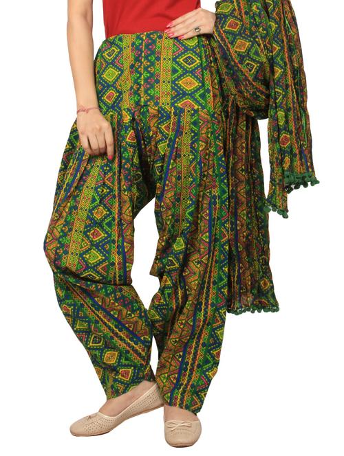 green cotton patiyala salwar - 14459018 - Very Small Image - 1