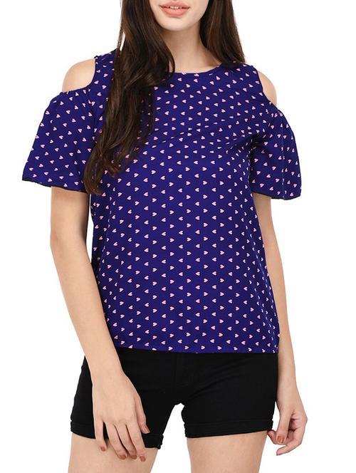 blue printed cold shoulder top - 14459185 - Very Small Image - 1
