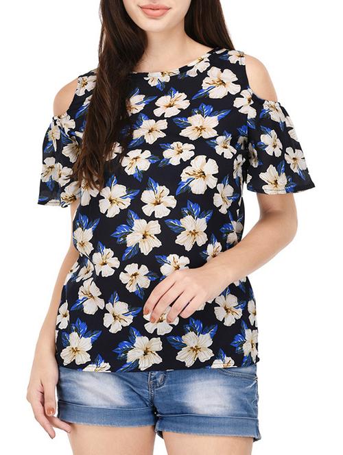 blue floral cold shoulder top - 14459186 - Very Small Image - 1