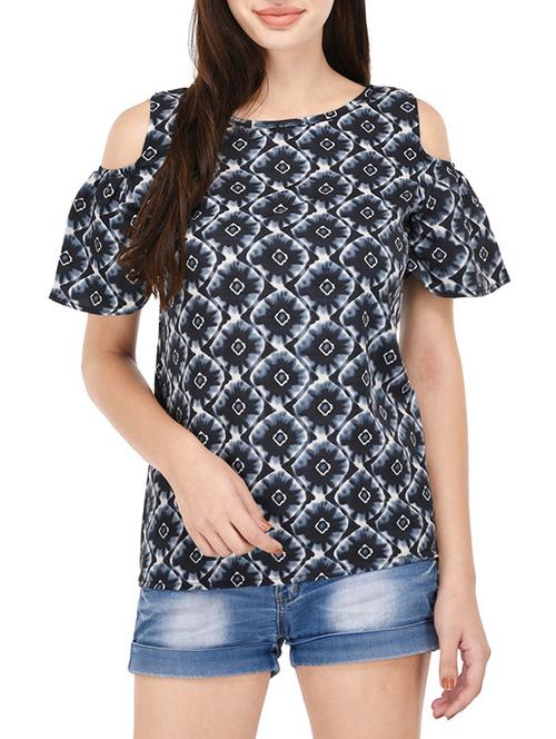 grey printed cold shoulder top - 14459192 - Very Small Image - 1