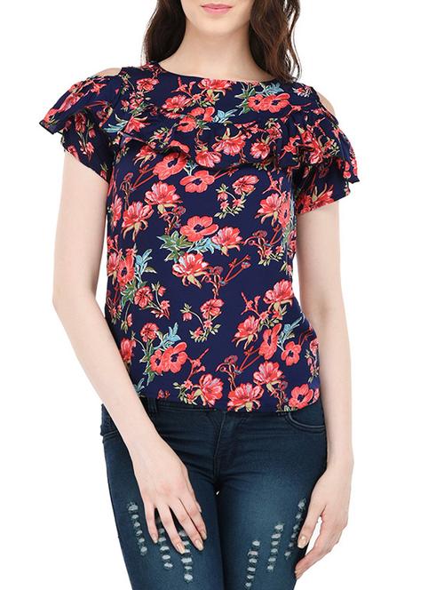 blue printed ruffled top - 14459198 - Very Small Image - 1