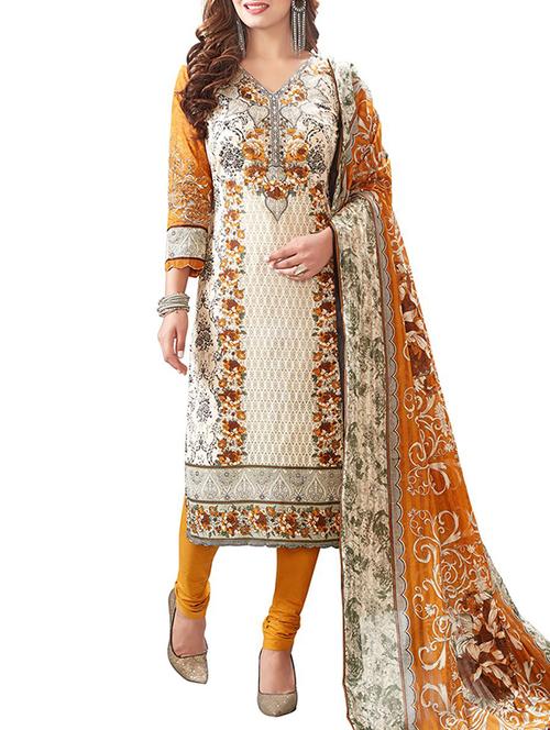 beige cotton un-stitched dress material - 14459234 - Very Small Image - 1