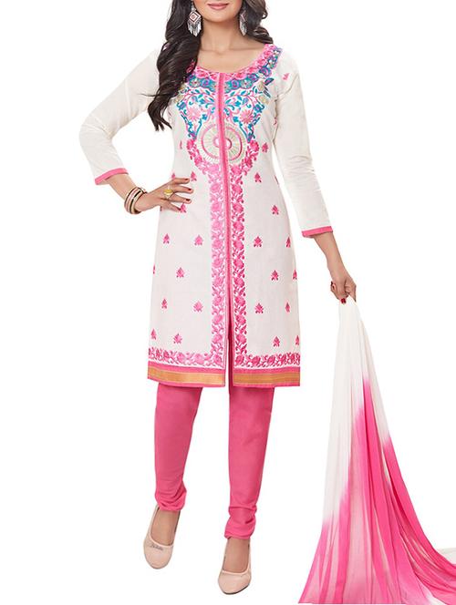 white cotton un-stitched dress material - 14459236 - Very Small Image - 1