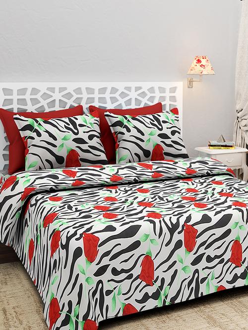 Polycotton Printed Double Bed Sheet With 2 Pillow Covers - 14459316 - Very Small Image - 1