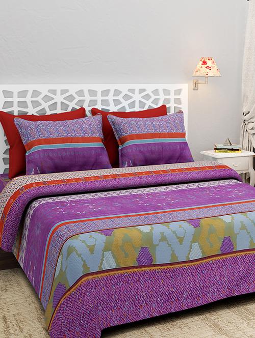 Polycotton Printed Double Bed Sheet With 2 Pillow Covers - 14459319 - Very Small Image - 1