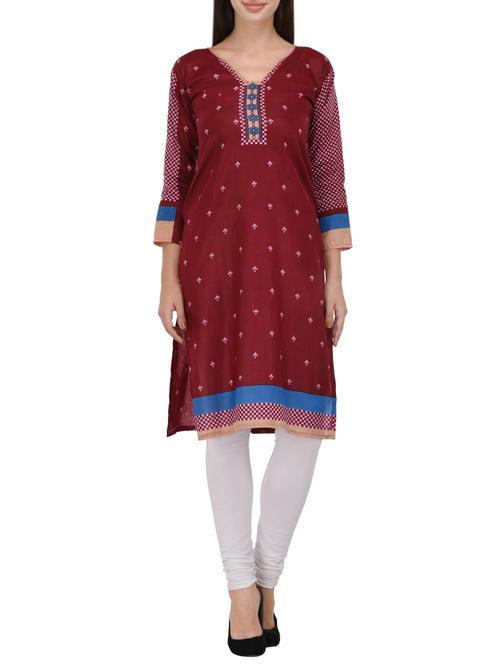 maroon cotton kurta - 14459378 - Standard Image - 1