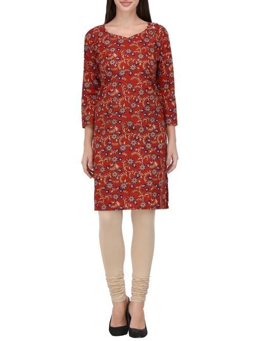 red cotton unstitched kurta - 14459379 - Very Small Image - 1