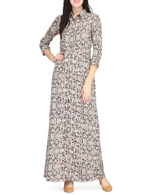 Beige printed maxi dress - 14459910 - Standard Image - 1