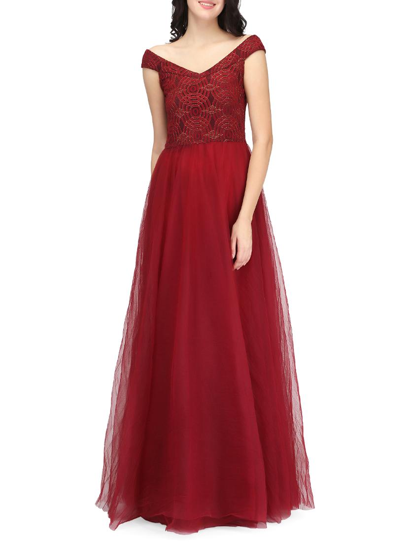 off shoulder lace detail gown - 14459921 - Zoom Image - 1