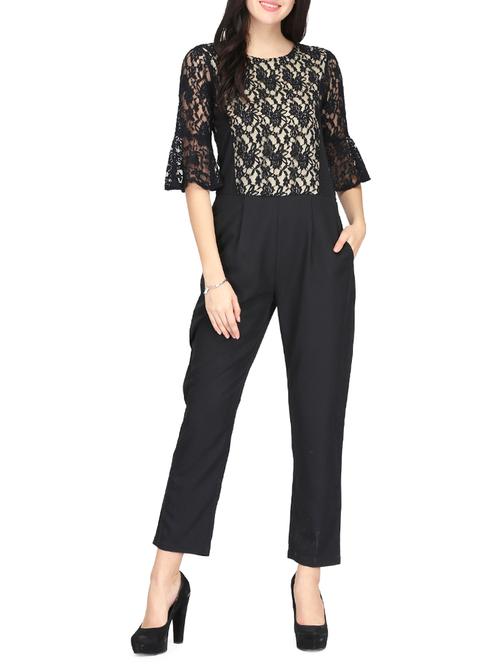 Black lace full legged jumpsuit - 14459923 - Standard Image - 1