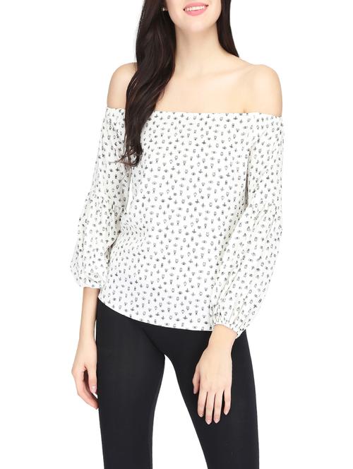 White printed off shoulder top - 14459932 - Standard Image - 1