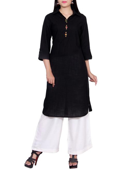 black cotton straight kurta - 14459941 - Very Small Image - 1