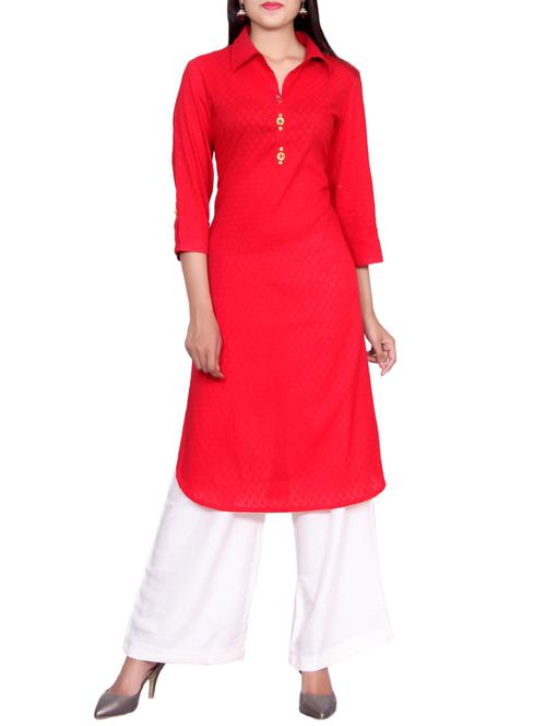 red cotton straight kurta - 14459948 - Very Small Image - 1