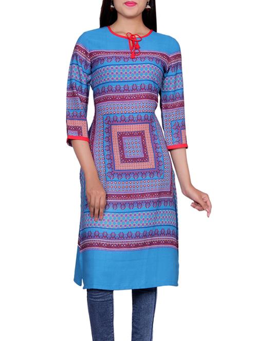 blue crepe straight kurta - 14459955 - Very Small Image - 1