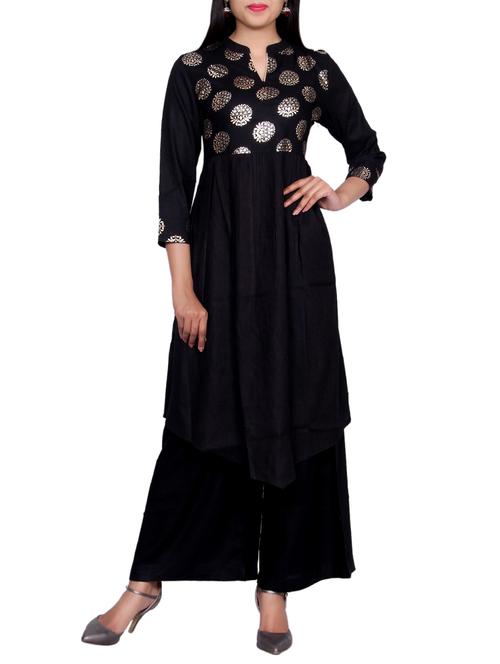 black rayon asymmetric kurta - 14459959 - Very Small Image - 1