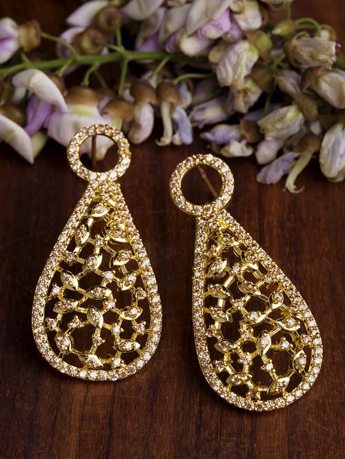 gold brass drop earrings - 14460368 - Very Small Image - 1