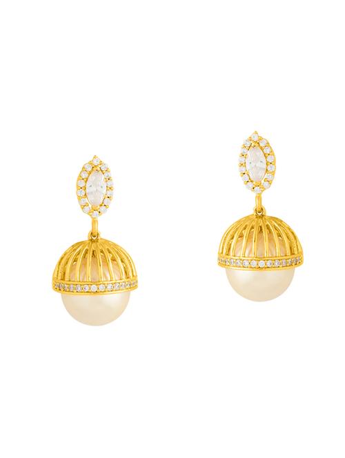 gold brass pearl earring - 14460485 - Very Small Image - 1