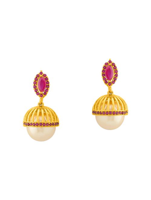 gold brass pearl earring - 14460486 - Very Small Image - 1