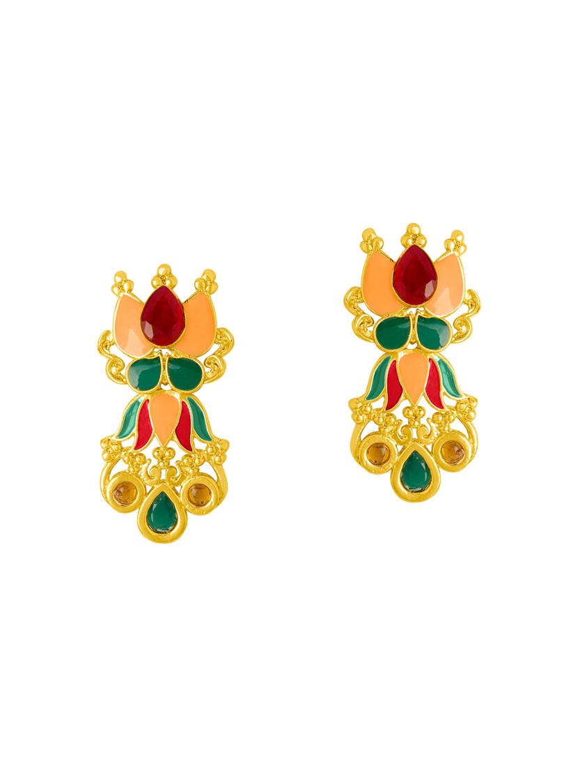 gold metal meenakari earrings - 14460523 - Zoom Image - 1