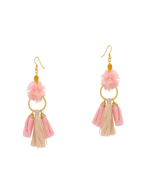 pink color, gold brass drop earring - 14460591 - Very Small Image - 1