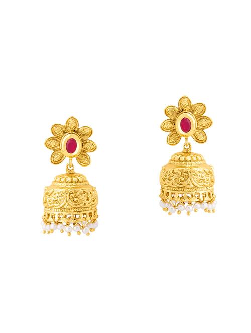 gold copper jhumka earring - 14460677 - Very Small Image - 1