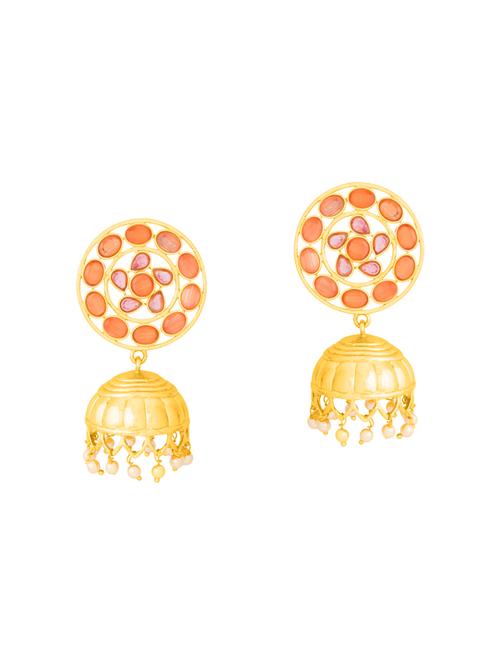 gold metal jhumka earrings - 14460702 - Very Small Image - 1