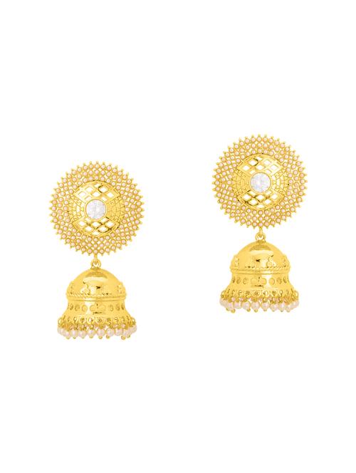gold metal jhumka earrings - 14460707 - Very Small Image - 1