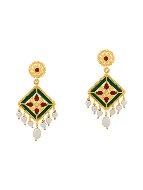 gold metal meenakari earring - 14460723 - Very Small Image - 1