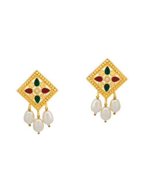 gold metal drop earrings - 14460724 - Very Small Image - 1