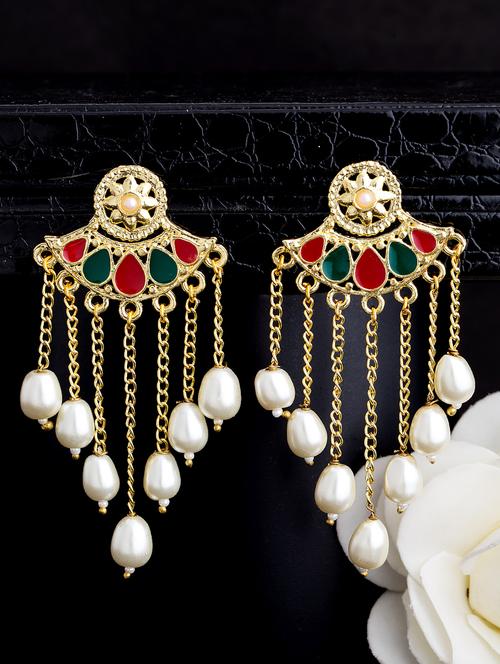 gold metal chandellier earring - 14460734 - Very Small Image - 1
