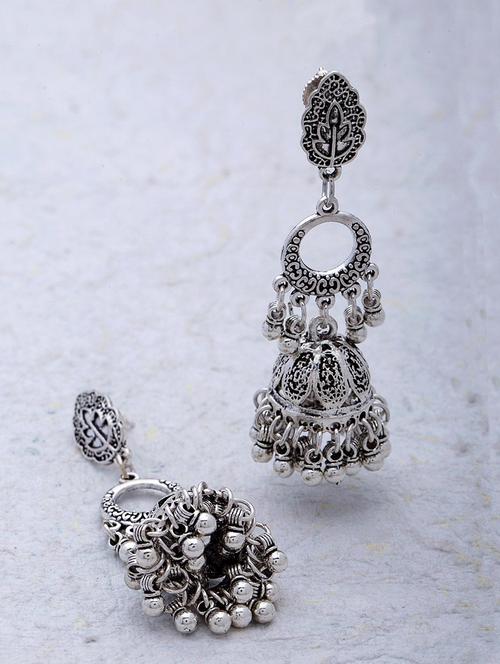silver metal jhumka earrings - 14460755 - Very Small Image - 1