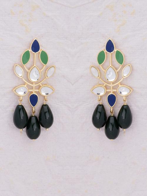 gold brass drop earring - 14460786 - Very Small Image - 1