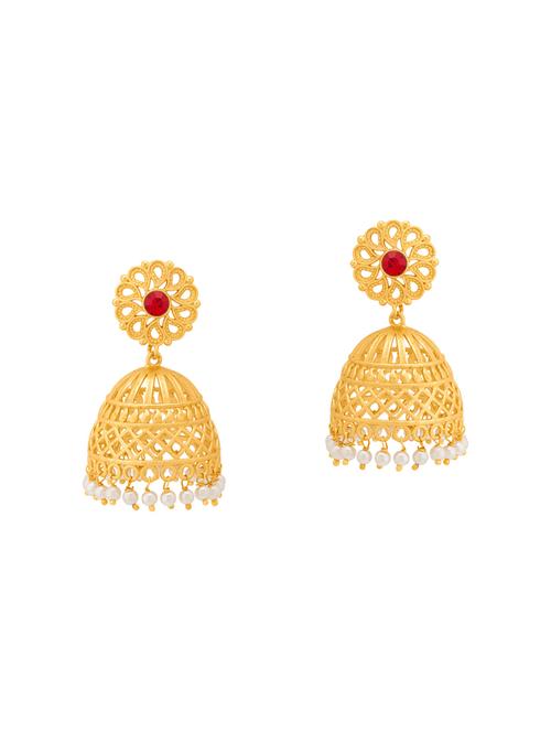 gold brass jhumka earrings - 14460790 - Very Small Image - 1
