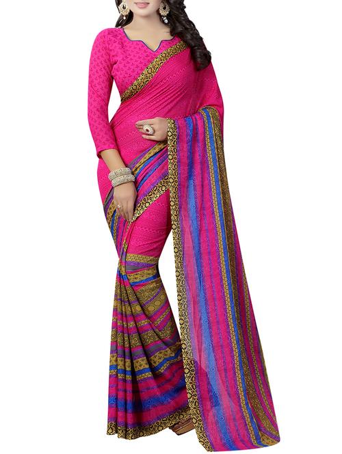 pink faux georgette printed saree with blouse - 14461224 - Very Small Image - 1