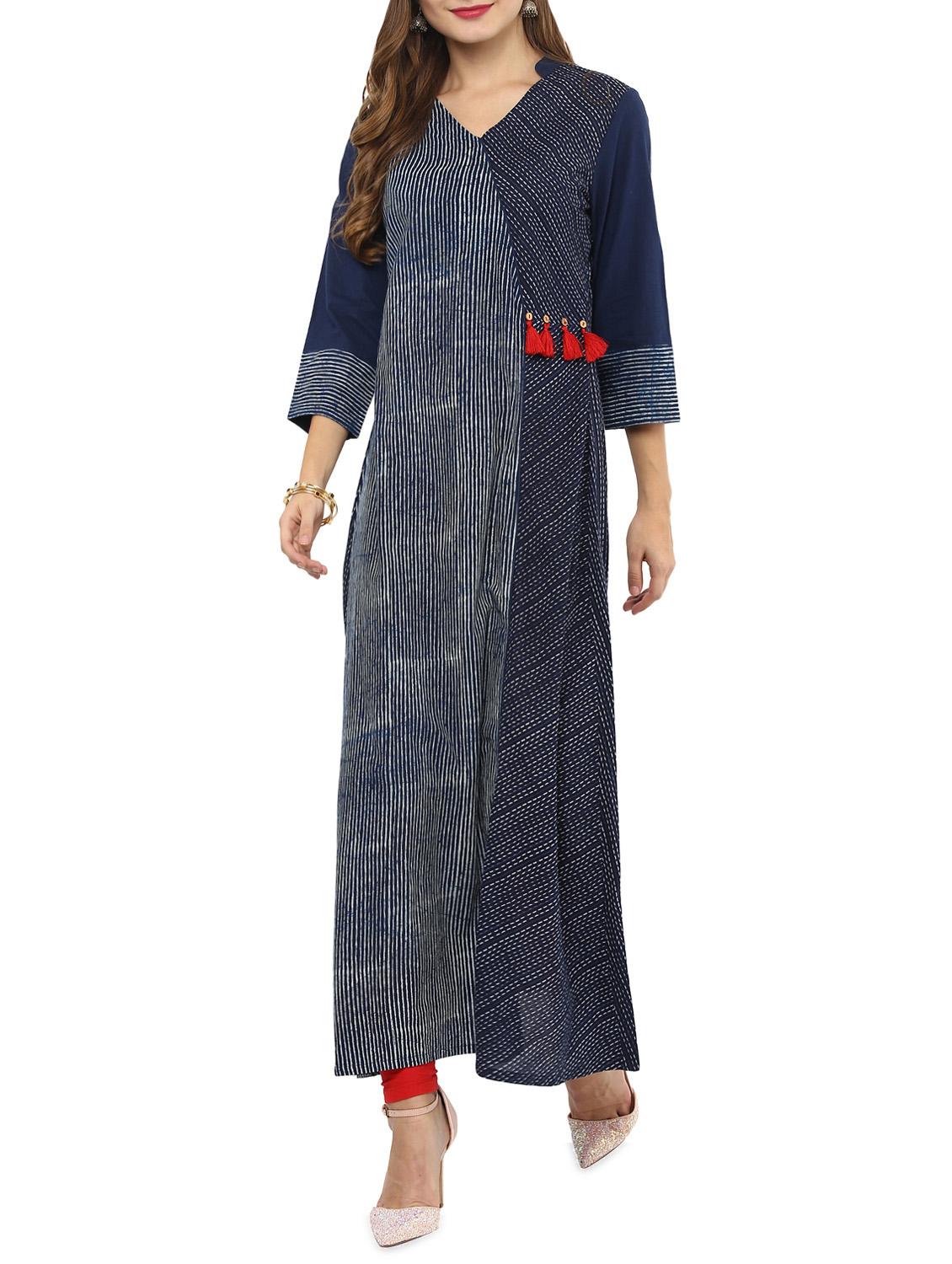 blue cotton a-line kurta - 14461251 - Zoom Image - 1