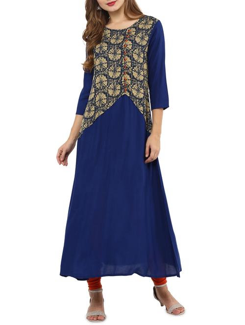 blue crepe a-line kurta - 14461257 - Very Small Image - 1