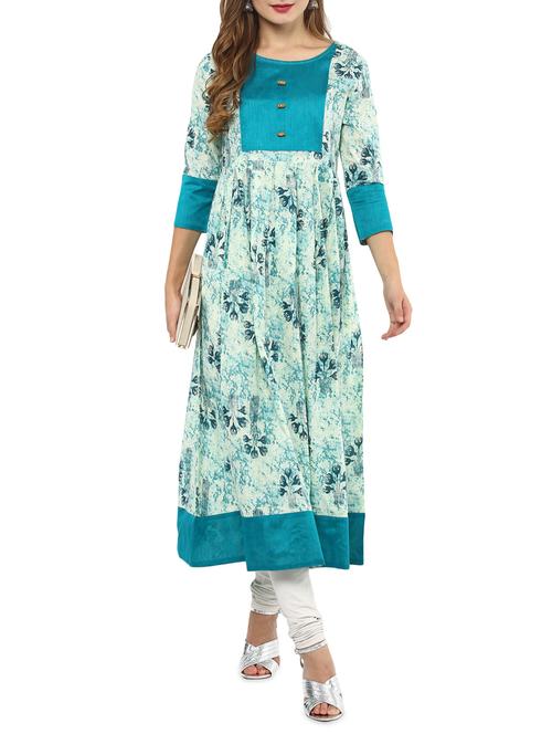 blue cotton flared kurta - 14461262 - Very Small Image - 1
