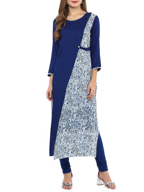 blue rayon straight kurta - 14461269 - Very Small Image - 1