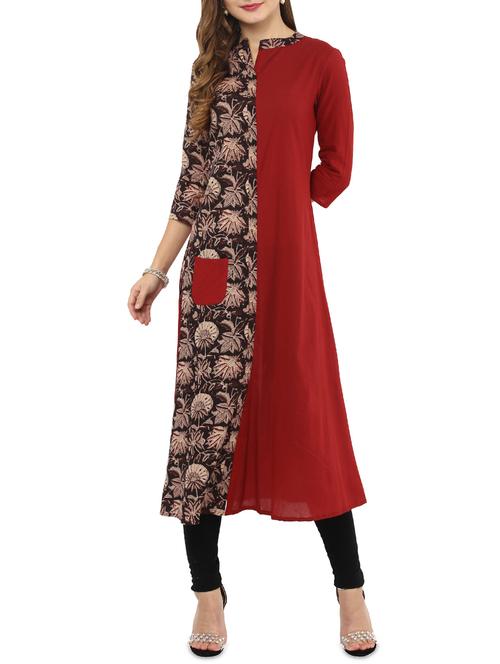 maroon rayon a-line kurta - 14461273 - Very Small Image - 1