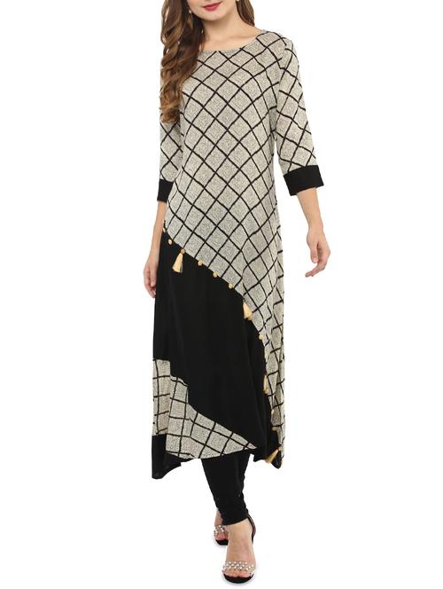 Grey cotton a-line kurta - 14461274 - Very Small Image - 1