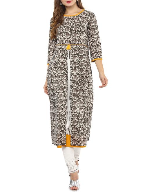 beigecotton a-line kurta - 14461276 - Standard Image - 1